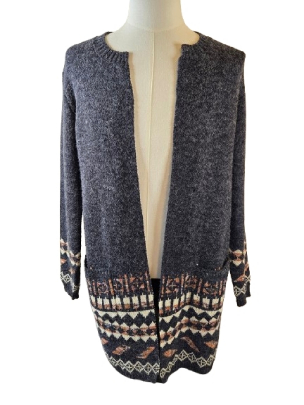 Davi & Dani Open-Front Long Cardigan Sweater Gray Size Large